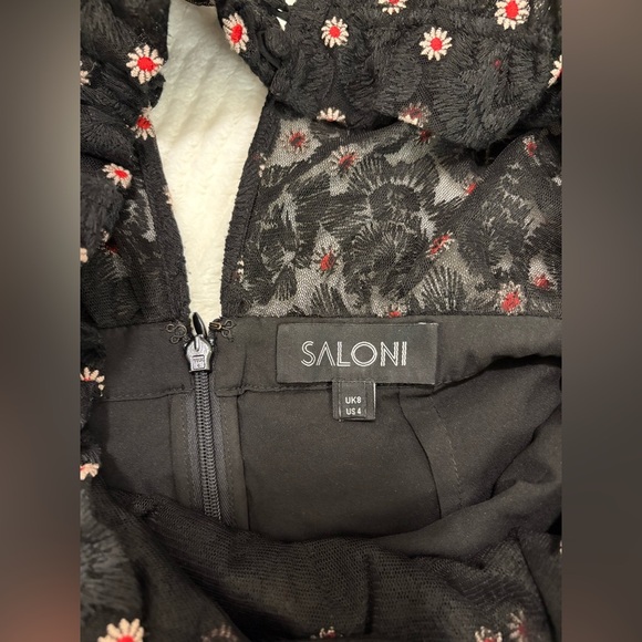Saloni Embroidery Tulle Midi Dress Black Scarlet Dot Rose Size 4 - Picture 11 of 12